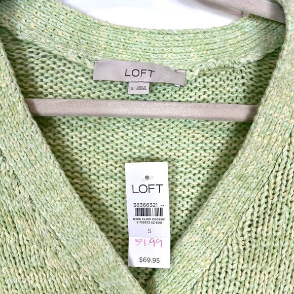 NWT Loft Sweater Womens Small Lime Green Marled Knit Cardigan Cropped Button Up - Picture 12 of 13